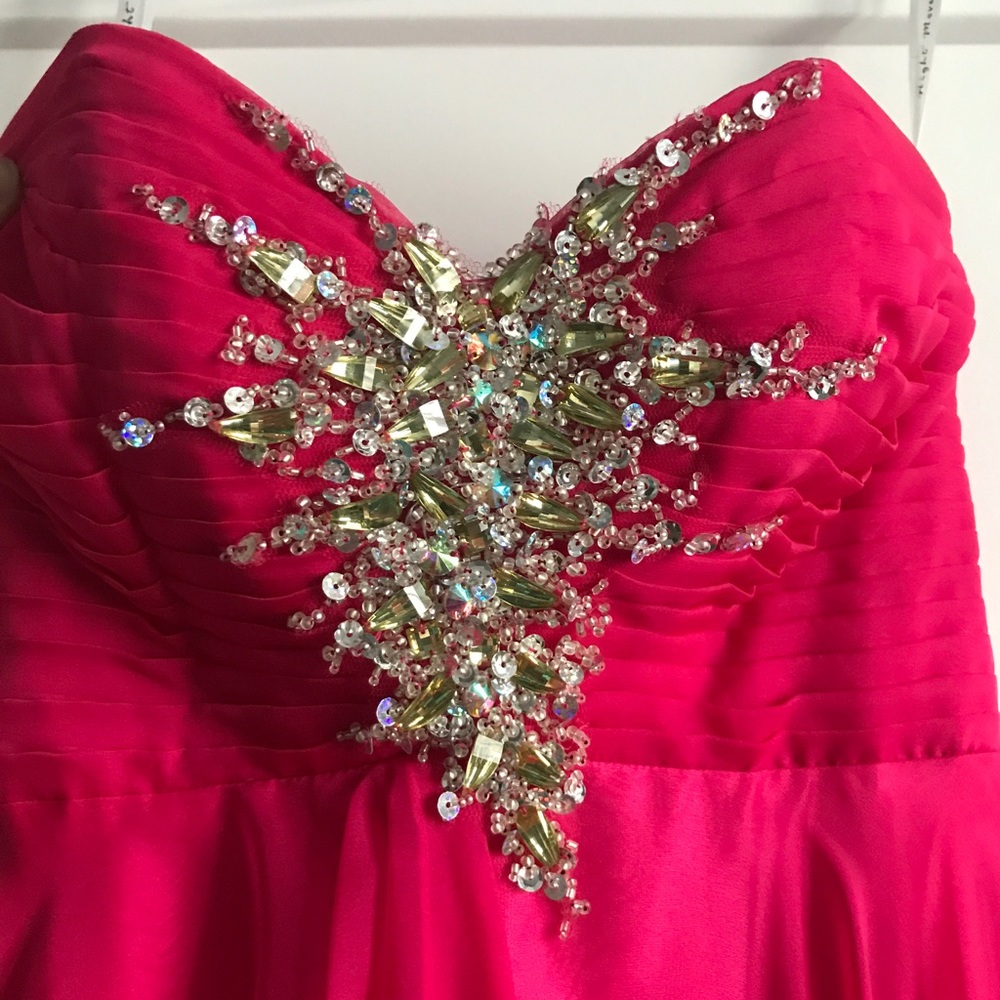 Pink strapless full length prom dress